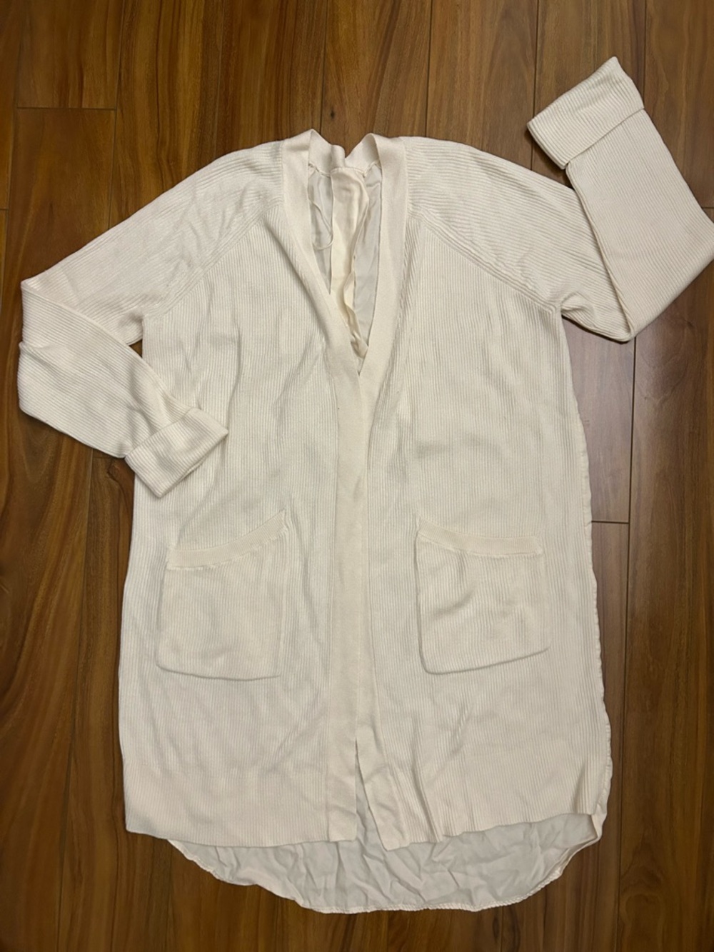 Lululemon Cream Athletic cardigan with Silver Logo Pin women’s size M-L